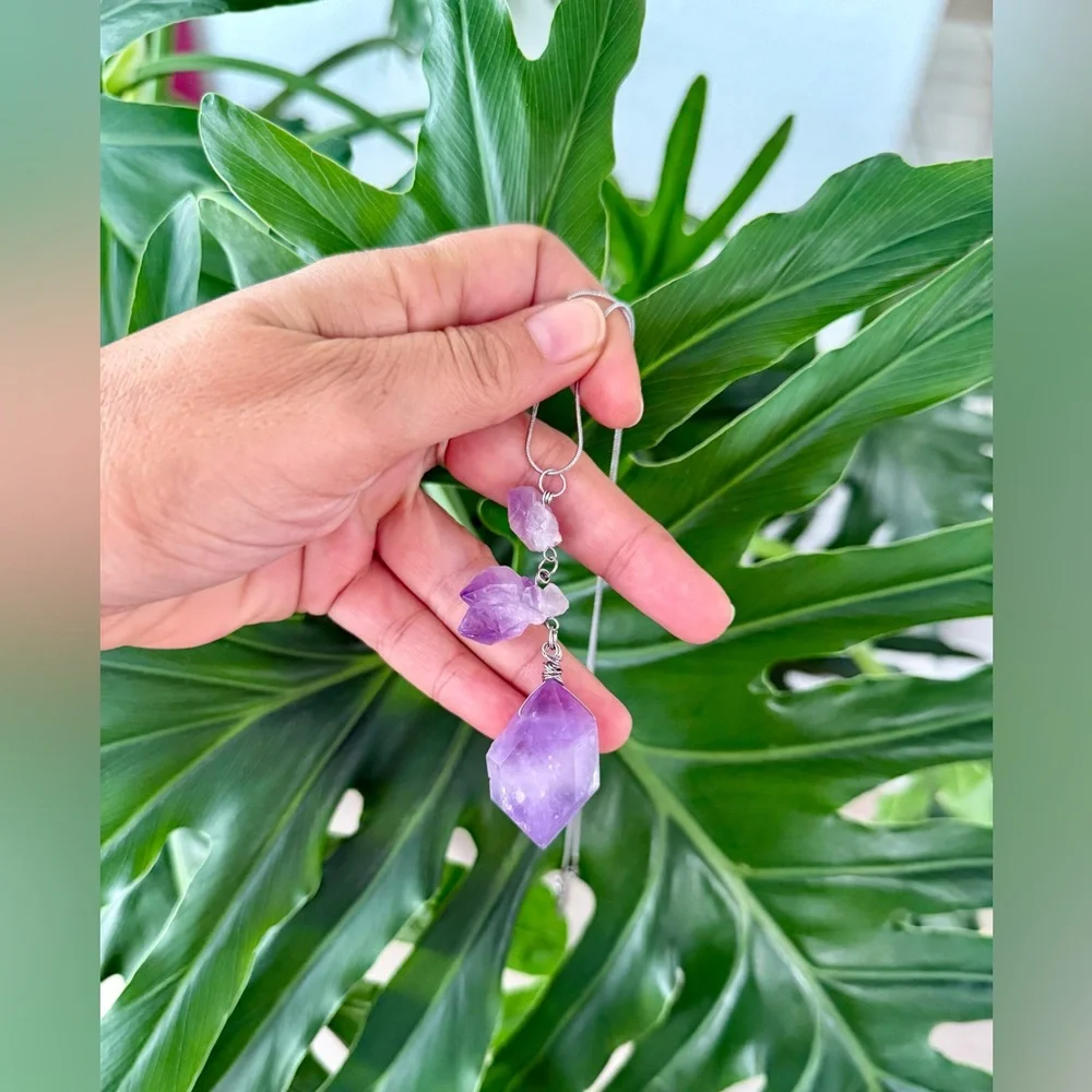 Handmade Amethyst Necklace || stainless steel chain